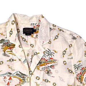 Pendleton Mens Short Sleeve Cotton Tropical Island Print Camp Shirt Cream M